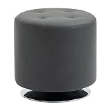 HOMCOM Reposapiés Otomano Giratorio Taburete Puff Redondo Tapizado en Piel Sintético de Estilo Moderno para Dormitorio Entrada Salón Ø45,5x44,5 cm Gris