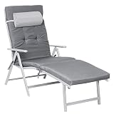 SONGMICS Tumbona Plegable, Cama de Sol con Colchón de 6 cm, Reposacabezas Desmontable, Aluminio Inoxidable, Transpirable, Cómoda, Reclinable, MAX. Capacidad de Carga 150 Kg, Gris Ahumado GCB24GY