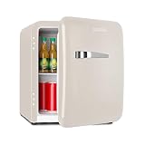 Klarstein Mini Nevera Pequeña Vintage con capacidad de 48 l, Neveras Pequeñas para Habitación, Minibar con 1 Estante y Temperatura 0-10 °C, Mini Frigorífico para Bebidas, Snacks y Cosméticos, Crema