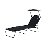 Tumbona Hamaca Plegable con Parasol Inclinable Playa Piscina 187x58x27 cm Acero Negro
