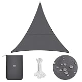 Sekey Toldo Vela de Sombra Triangular Protección Rayos UV, Resistente Impermeable Transpirable para Patio Exteriores Jardín, 3x3x3m Antracita, con Cuerda Libre