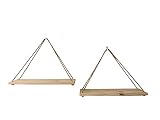 Estanterías de madera y cuerda para decoración del hogar. Pack de 2 estantes colgantes de madera de pino natural. Estantes de madera triangulares de pared. Baldas flotantes para plantas.