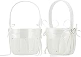 amajoy 2pcs Playa Boda Flores niña Cesta de Marfil Flor Cesta con Doble corazón Rhinestone Decor