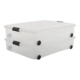 Amazon Basics, Juego de 2 cajas de almacenamiento debajo de la cama , 50 L, cierre a presión, ruedas, dormitorio - Top Box Roller CS-U800 - Transparente
