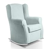 Sillon orejero balancin blanco CARLA (Sillon lactancia)Sillón tapizado antimanchas acualine color Verde Agua. Mecedora para dormitorio, salon o habitacion de bebe