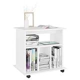 Hogotin Mesa Auxiliar Multifuncional Mesa Lateral de Sofá Armario para Impresora de Oficina Cajonera Escritorio con Estantes Abiertos y Ruedas con Bloqueo Diseño Compacto 60 x 45 x 60 cm Blanco