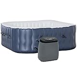 Outsunny SPA Hinchable Cuadrado para 4-6 Personas 930L Jacuzzi Hinchable 180x180x68 cm con 108 Chorros de Masaje Calefacción Control Remoto Filtro y Alfombra para Exteriores Azul
