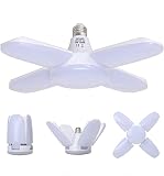HZSANUE E27 LED Luz de Garaje 60W, 6500K Blanco Frío 5500Lm Lámpara de Taller Deformable con 4 Paneles Ajustables, Iluminación de Techo LED, para Garajes, Sótanos, Almacén, Ático, Gimnasio (Pack de 1)