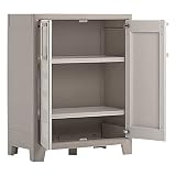 Keter Armario Gulliver Bajo |Armario Bajo de Almacenaje Interior y Exterior Estanco al Agua con 2 Puertas y 2 Baldas - Color Beige/Arena | Dimensiones 80 x 44 x 100 cm