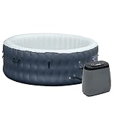 Outsunny SPA Hinchable Redondo para 4-6 Personas 950L Jacuzzi Hinchable Ø195x68 cm con 108 Chorros de Masaje Calefacción Control Remoto Filtro y Alfombra para Exteriores Azul