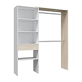 Mobelcenter - Armario Vestidor con Cajón - Armario Vestidor Reversible con 2 Barras, 4 Estantes y 1 Cajón - Acabado Color Blanco y Roble - Ancho: 158 cm x Fondo: 40 cm x Alto: 187 cm - (1228)