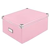 Idena 11010 - Caja de cartón rígido, tapa con bordes reforzados de metal, caja multiusos en color rosa, incluye espacio para etiquetas, para ordenar el hogar, la oficina y el despacho