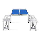 EODUDO-S Compacto Ligero Mesa de Caballete Plegable Fuerte con 4 sillas Dentro de la Mesa Plegable de Aluminio de Uso múltiple para Interiores y Exteriores, Transpirable cómodo
