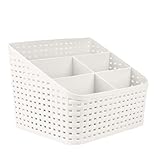 QUCUMER Caja Organizadora Maquillaje Cestas Almacenaje Plástico Cajas Blancas Organizador de Mesa o Escritorio 5 Compartimento para Casa Oficina para Guardar Maquillaje/Cosméticos/Material Escolar