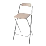 TIENDA EURASIA Taburete Alto de Cocina - Taburete Plegable de Metal con Asiento y Respaldo de Madera - Incluye Reposapies para Mayor Confort - Taburete Bar Plegable (Madera)