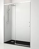 Mampara de Ducha Frontal Corredera 1 puerta Corredera + 1 fijo | Transparente | Cristal templado 6mm Antical | 195cm de Altura | Perfilería Cromo Brillo | 180cm (Adaptable 174-179cm)