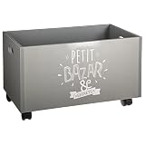 Baúl de almacenamiento de madera con ruedas para niños - Colores GRIS y BLANCO