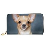 Bonita Cartera de Piel con Estampado de Chihuahua, para Mujer, con Cremallera Impresa Alrededor de la Cartera, Monedero, Organizador de Tarjetero