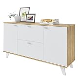 MOMMA HOME Aparador, Buffet, Salón Comedor 2 Puertas y 2 cajones, Modelo QUIATUR, Acabado en Roble y Blanco, Medidas: 140 cm (Ancho) x 40 cm (Fondo) x 75 cm (Alto)