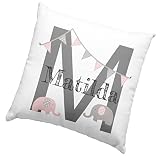 Worfull Regalos Cojín Personalizado Rosa con Inicial y Nombre 40x40cm. Disponible para Niño y Niña. Funda Lavable. 100% Polyester