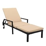 Tumbona de jardín para Exteriores ALightUp, Tumbona Plegable de Resina Trenzada, Tumbona Ajustable de 5 Posiciones con Ruedas Beige para Piscina, Playa, jardín