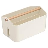 Navaris Cesta organizadora con asa - Caja con 2X Organizador para Productos de baño Limpieza Cocina Fregadero Botellas - 26,5 x 16,5 x 15 cm - Crema