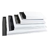 Rshuhx Bolsas para Envíos de Plástico Grande Mixto 50pcs Nuevo Material Blanco Paquetes Sobres de Envios Impermeable Opacas Autoadhesivo para Correo Bolsas Embalaje Ropa Camisas Textiles con 4 Tamaños