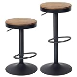 YOUNUOKE Juego de 2 taburetes de Bar de Madera, 60 – 80 cm, Altura Regulable, Giratorio 360°, con reposapiés, para Bar, bistró, café, Cocina, Negro