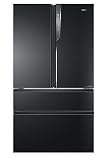 Haier Iconic Black HB25FSNAAA - Frigorífico americano con cajones en congelador, Motor Inverter, 1m Ancho, Libre Instalación, Acero Negro, Clase A++