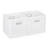 Relaxdays Cajas de almacenaje, Set de dos cestas, Sin tapa, Con asas, Plegable, Cuadrado, 30 cm, Blanco