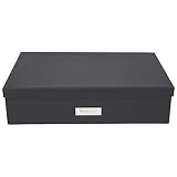Bigso Box of Sweden Organizador de accesorios de tablero de fibras y papel – Caja de almacenamiento con tapa y etiqueta para diversos artículos – Caja con compartimentos (12 en total) – gris oscuro
