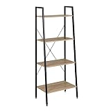 WOLTU Estantería Multiusos Moderna de 4 Niveles Librería para Sala de Esta Escalera de Flores Negro + Roble Claro RGB9283hei