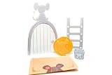 Ratoncito Perez puerta gris a su casita con escalera y cajita para diente de leche y moneda para poner en almohada. Hecha en España