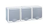 Enchufe montado en superficie con 3 compartimentos, IP44, 16 A, 250 V, resistente a la humedad, color gris