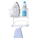 mDesign soporte para mesa de planchar - Mueble de planchado para plancha, tabla y productos de limpieza - Armario planchador para montar en pared - Color blanco