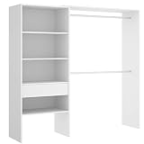 HABITMOBEL Vestidor almacenaje Ropa Blanco Tres baldas + cajón, Alto: 187 cm x Fondo: 40 cm x Ancho: de 110 a 160 cm - Stock