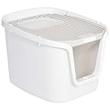 PawHut Caja de Arena para Gatos con Diseño de Doble Puerta Arenero Caja Desodorizante de Carbón Activado Pala Equipada Amplio Espacio 55,5x44,5x38,3 cm Blanco