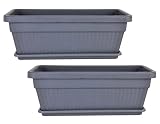 Jardinera Balcón, Maceta Rectangular, 61 cm Largo Set 2 Unidades, 22 litros, Macetero (Antracita)