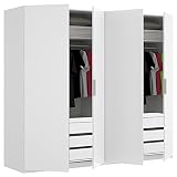 HABITMOBEL Conjunto Completo Armario 4 Puertas Dormitorio 180cm con 2 cajoneras Extras Interiores Incluidas (6 cajones Total)
