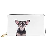 Bonita Cartera de Piel con Estampado de Chihuahua, para Mujer, con Cremallera Impresa Alrededor de la Cartera, Monedero, Organizador de Tarjetero