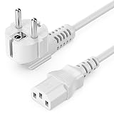 deleyCON 3m Cable de Alimentación a Prueba de Choques Enchufe Tipo F (CEE 7/4) 90° en Ángulo en Toma de Entrada C13 Enchufe Ordenador Personal Ordenador Monitor Impresora Beamer - Blanco