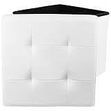 Puff Almacenaje Cuadrado con Tapa Elegante, Piel Sintética Ideal en el salón, el dormitorio y o su home-office, 38 x 38 x 38 cm, Blanco. Mod. DE4014