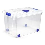 PLASTIC FORTE, Caja de almacenamiento, TRANSPARENTE, 55 Litros, con ruedas