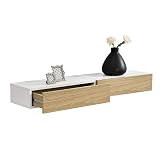 [en.casa] Set de 2 x Estantes de Pared con Compartimento 50 x 24 x 12 cm Mesita de Noche de Pared con cajón para Almacenar Blanco y Apariencia de Madera
