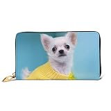 Bonita Cartera de Piel con Estampado de Chihuahua, para Mujer, con Cremallera Impresa Alrededor de la Cartera, Monedero, Organizador de Tarjetero