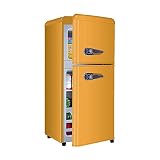 ZR Refrigerador Retro Europeo, Refrigerador De Doble Puerta para Refrigeración Y Congelación, Ahorro De Energía, Mini Congelador, Dormitorio, Oficina, Hogar, Amarillo 40x45x90cm