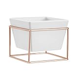 Amazon Basics - Macetero de mesa, cuadrado, blanco/cobre