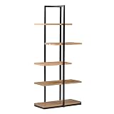HOMCOM Estantería Industrial de 5 Niveles Estantería Librería de Almacenamiento Metálica con Diseño Irregular para Salón Oficina Dormitorio 80x39x179,5 cm Negro y Natural