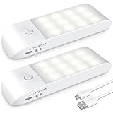 Luz Nocturna, [2 Piezas] Luz Armario LED con Sensor de Movimiento, Luz Nocturna Recargable por USB con 3 Modos, 24 LEDs Luz Cálida para Armario, Pasillo, Escalera, Sótano, Cocina, Garaje, Gabinete
