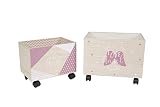 thesecrethome.es Set DE 2 Cajas DE Madera con Ruedas para ALMACENAJE | BAULES DE Madera para Guardar Y ALMACENAR Todo Tipo DE Accesorios O Juguetes (Natural-Rosa)